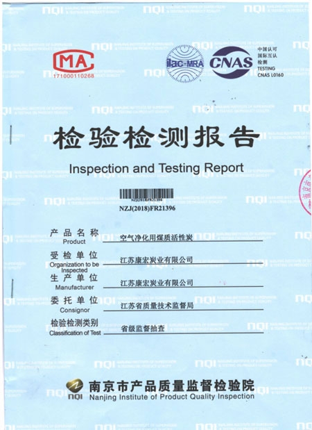 空气净化用煤质活性炭检测报告